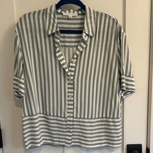 Jane and Delancey Green and White Striped Button-Up Shirt